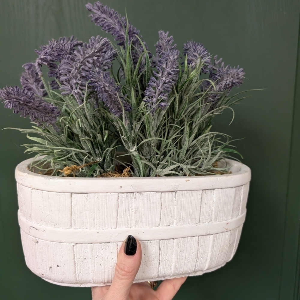 Faux Lavender Plant In White Container - Picture 3 of 8
